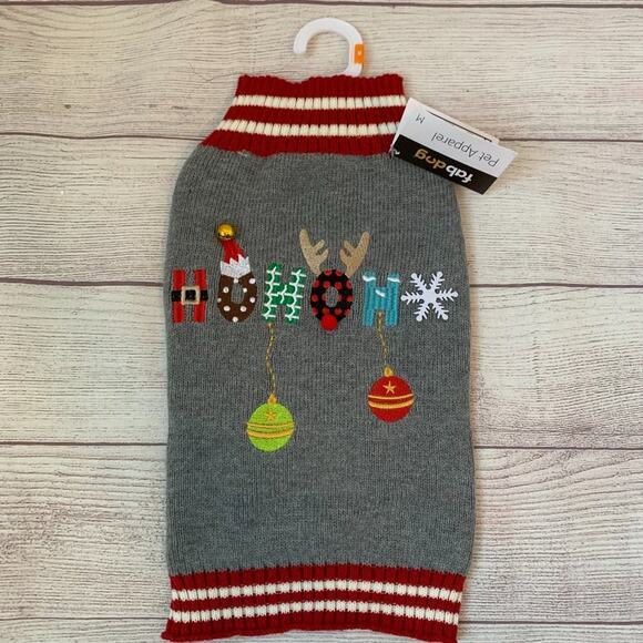 Christmas Dog Sweater Holiday HO HO HO Snowflake Santa Jingle Bell Fab Dog Sz M - Picture 1 of 13